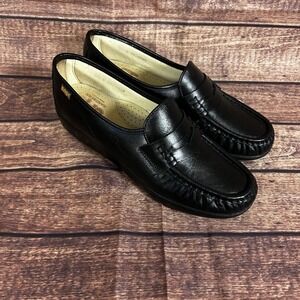 SAS Womens Black Leather Penny Loafers Comfort Soft Slip On Shoes Made in USA 8M